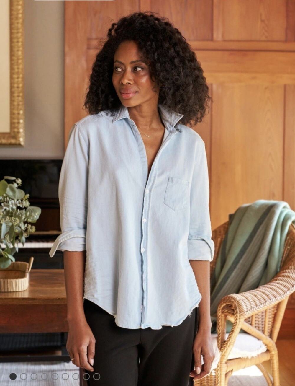 Frank & Eileen Women’s Distressed Denim Casual Button-Down Shirt Size S